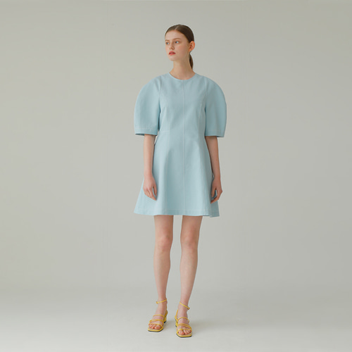 Puff Sleeve Mini Linen Dress_Sky Blue