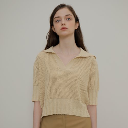 Cotton collar sweater Butter Yellow