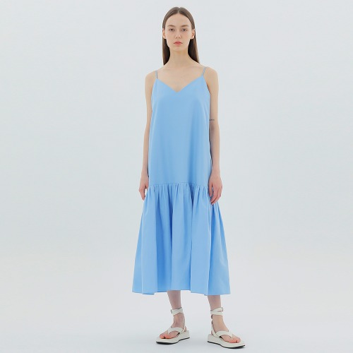 Belted Linen-Blend Midi Dress Blue