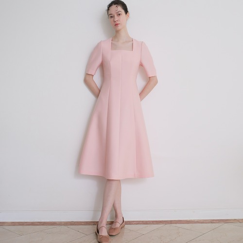 Mikado silk square-neck midi dress Pink