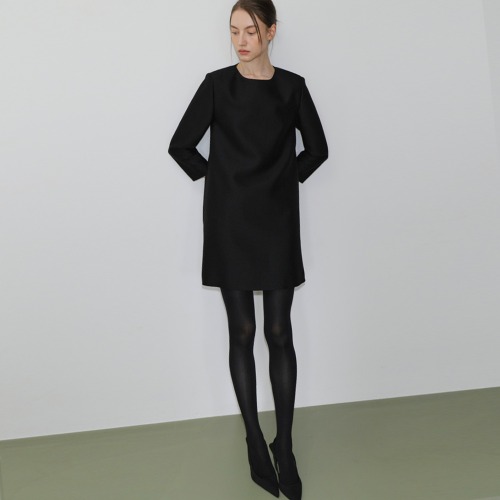 Mikado wool silk mini dress BLACK