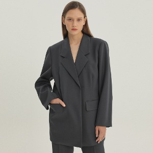 Wool Blend Suit Jacket Dark Grey
